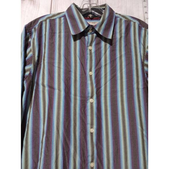 Guess Company Shirt Mens Large Multicolor Striped Button‎ Up Long Sleeve Casual - Picture 2 of 9